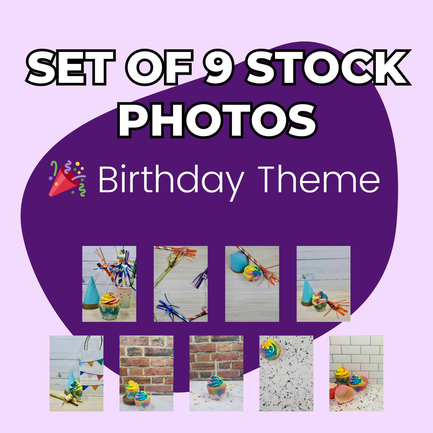 Birthday Themed Stock Photos (set of 9)