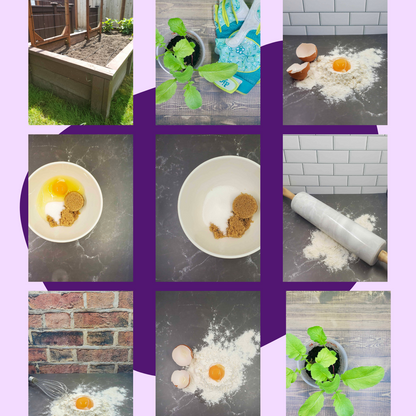 A collage of pictures showing how to make an egg planter using Food, Cooking, and Gardening Themed Stock Photos (set of 25) by Blogger Breakthrough Summit.