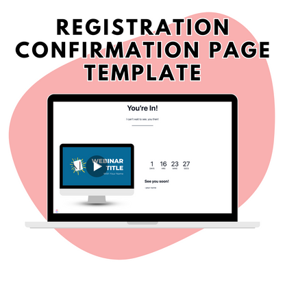 A laptop displays an opt-in landing page with a registration confirmation and a countdown timer for a webinar titled &quot;Webinar Title.&quot; The screen reads &quot;You&